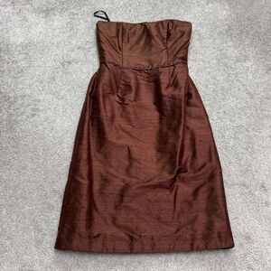 Siri Silk Strapless Cocktail Midi Dress Women 2 Brown Full Lined Satin Back Slit